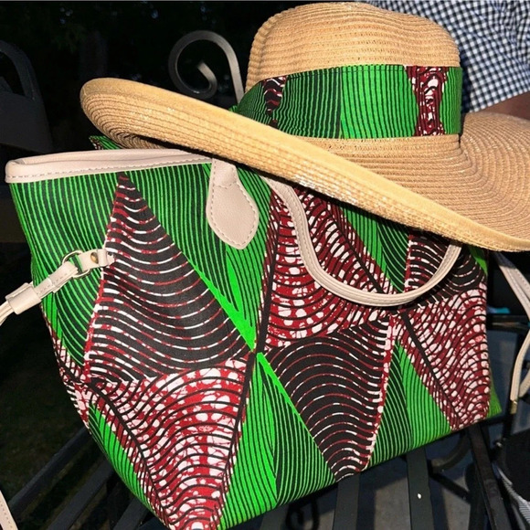 Vintage 💕Kweenzyafrik Ankara printed handmade Keimie Carry all Tote hat  set - Picture 1 of 16